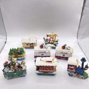 8 Vintage 90s RESIN Train Set  Christmas Ornaments Union Pacific Elf Santa Rare